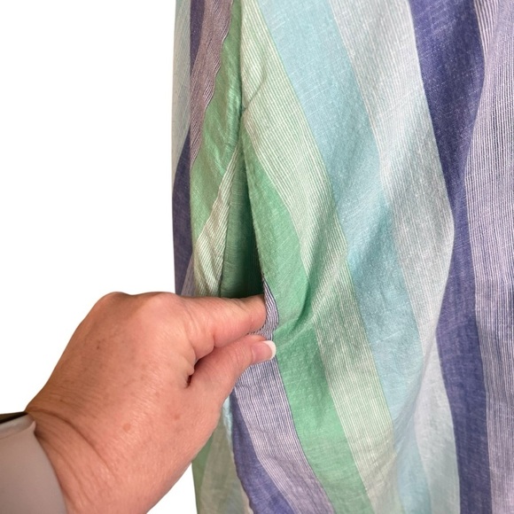 Talbots Size 4 Blue Green Stripe Fit & Flare Summer Tank Dress Pockets Easter - Picture 5 of 11